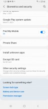 Security and fingerprint settings - Samsung Galaxy A22 5G review
