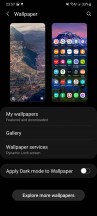 Dark mode settings, Apply Dark mode to Wallpaper option - Samsung Galaxy S21 Ultra long-term review