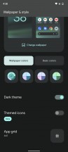 Theme style • Wallpaper colors • Dark theme option: from Display settings - Google Pixel 6a review
