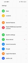 Home screen, app drawer, Settings menu - Realme 9 Pro review