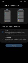 Motion smoothness (refresh rate) setting - Samsung Galaxy A52s long-term review
