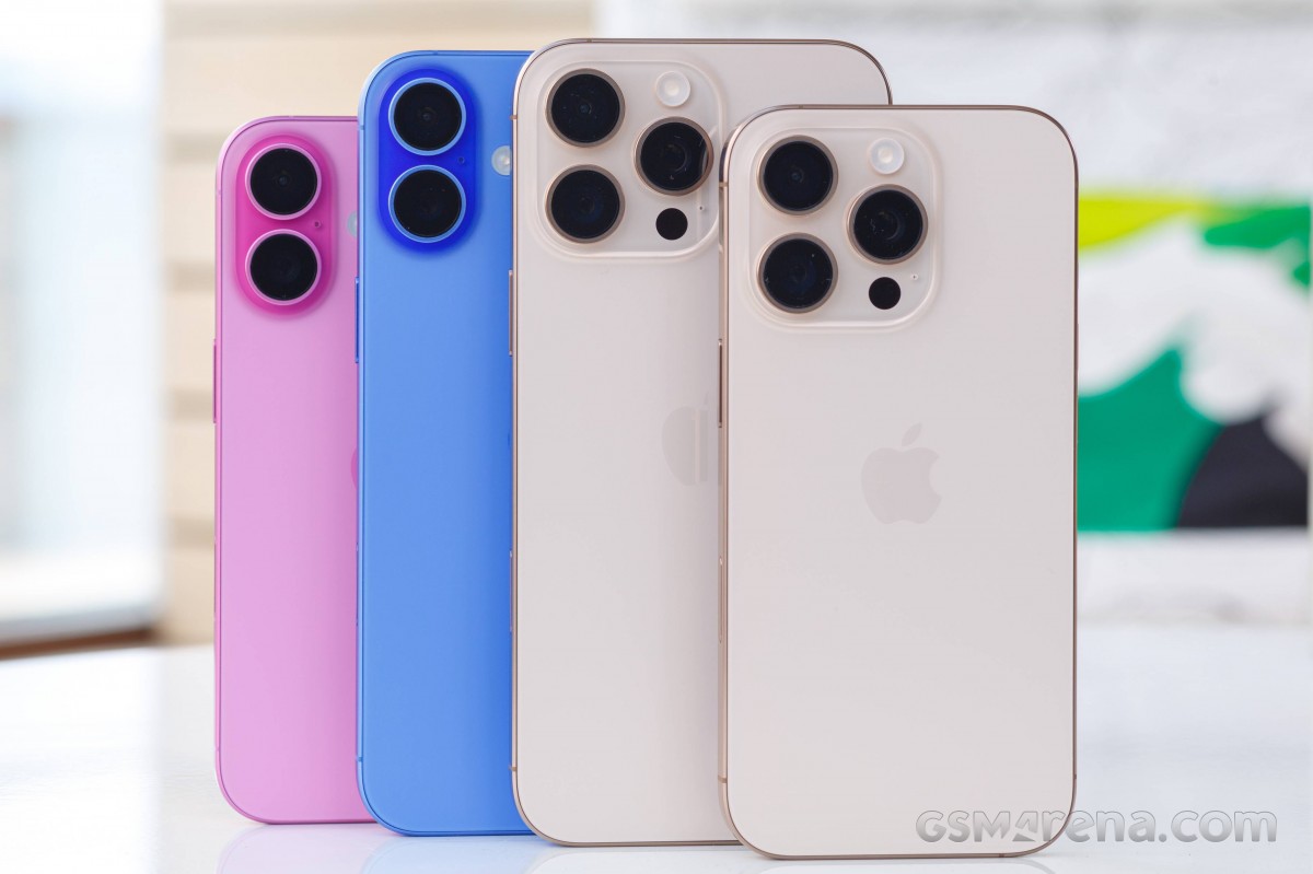 Left to Right: iPhone 16, iPhone 16 Plus, iPhone 16 Pro Max, iPhone 16 Pro