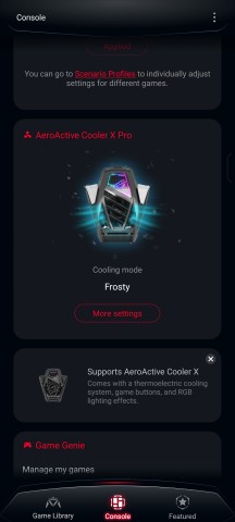 AeroActive Cooler X Pro settings - Asus ROG Phone 9/9 Pro review