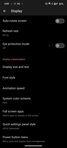 Display settings - Asus ROG Phone 9/9 Pro review