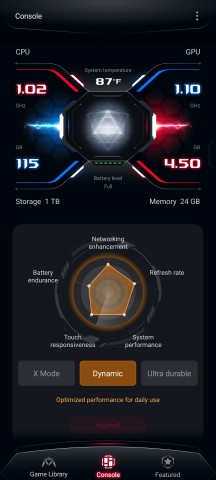 Armoury Crate Console tab - Asus ROG Phone 9/9 Pro review