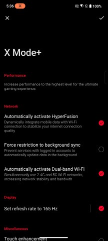 X Mode+ and AeroActive Cooler X settings - Asus ROG Phone 9/9 Pro review