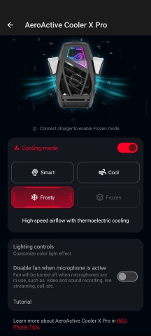 X Mode+ and AeroActive Cooler X settings - Asus ROG Phone 9/9 Pro review