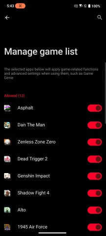 Game Genie settings - Asus ROG Phone 9/9 Pro review