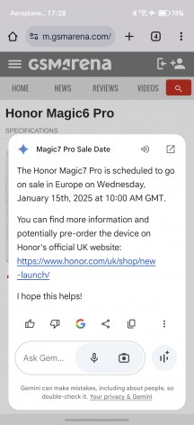 Google AI bits - Honor Magic7 Pro review