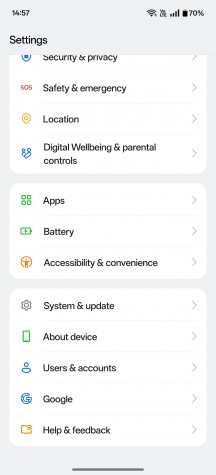 Settings menu - Oneplus 13r review