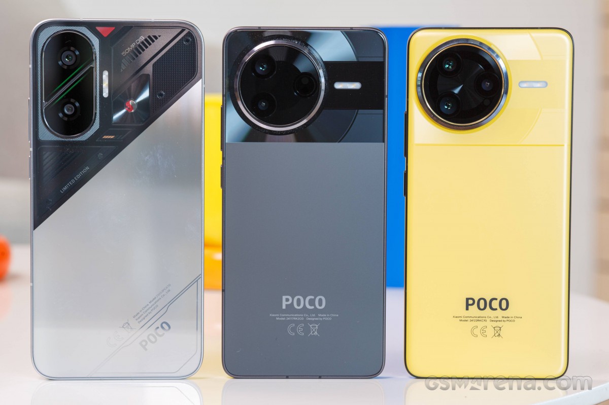 Left to right: Foco F7, Poco F7 Pro, Poco F7 Ultra