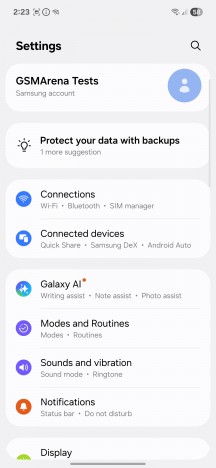 Settings menu - Samsung Galaxy S25 Edge review