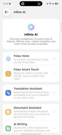 Infinix AI menus - Infinix Note 60 Pro review