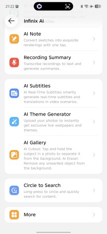 Infinix AI menus - Infinix Note 60 Pro review