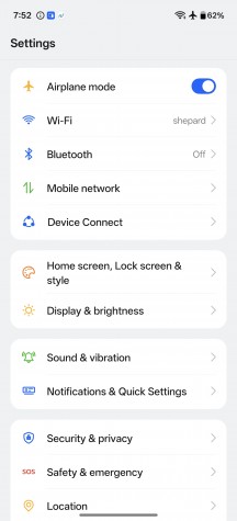Settings menu - Oneplus 15R review