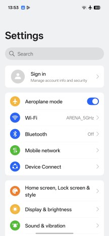 Settings menu - Oppo Reno16 Pro review