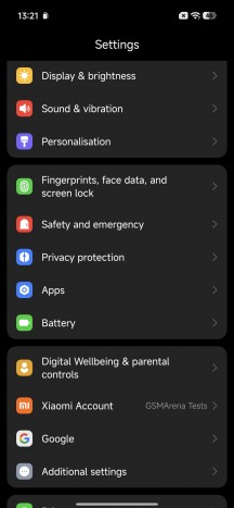 Settings menu - Xiaomi Poco X8 Pro Max review