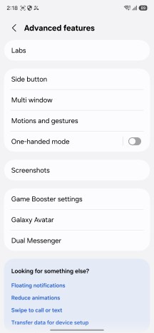 Advanced features menu - Samsung Galaxy A18 4G review