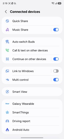 Connected devices menu - Samsung Galaxy A18 4G review