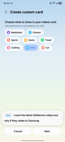 Custom cards in Now Brief - Samsung Galaxy S26 FE review