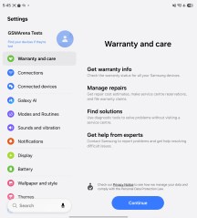 Warranty and service menu - Samsung Galaxy Z Fold8 Ultra review