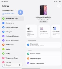 Warranty and service menu - Samsung Galaxy Z Fold8 Ultra review