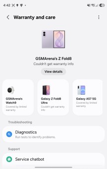 New Warranty and Care menu - Samsung Galaxy Z Fold8 review