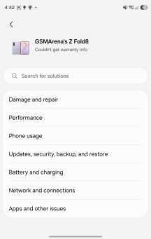 New Warranty and Care menu - Samsung Galaxy Z Fold8 review