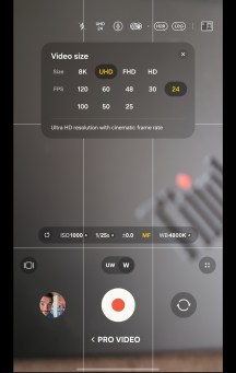 Pro video capture mode frame rates - Samsung Galaxy Z Fold8 review