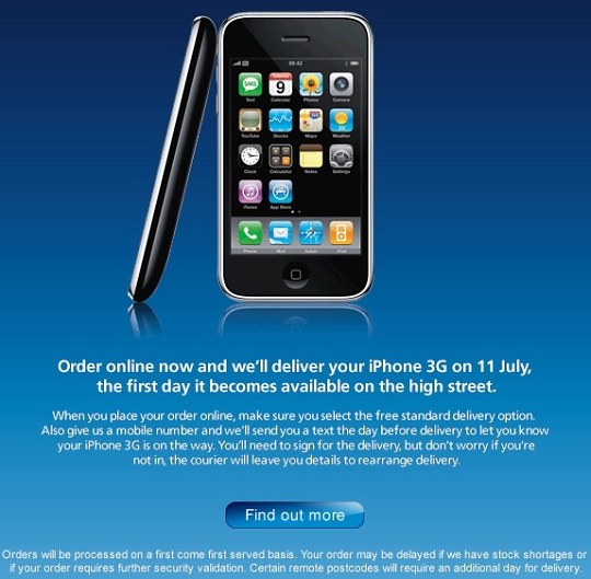 iPhone 3G available for online pre-order