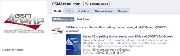 GSMArena.com goes Facebook