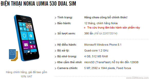 nokia lumia 530 specs