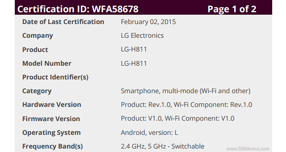 LG H811 - LG G4? - certified by the Wi-Fi Alliance -  news
